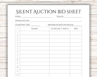 Silent Auction Bid Sheet - Etsy