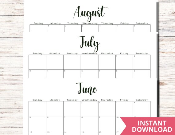 printable june july august 2022 calendar printable summer etsy