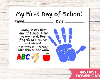 First day of School Handprint Craft, Back to school poem handprint art memory keepsake printable, Toddler Activity, teacher resource