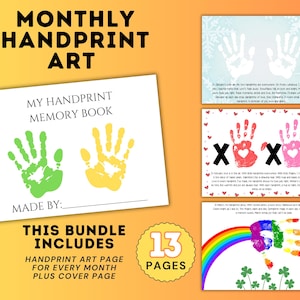 Monthly Handprint Art, Handprint Poem Memory Book, Printable Handprint Craft, Kindergarten Crafts ,Preschool  Toddler Activity, Keepsake Art