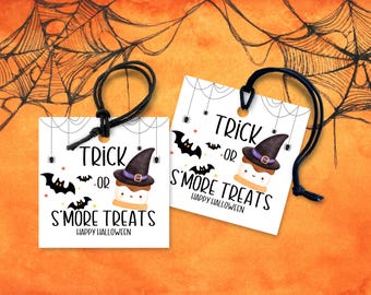 Halloween Tags Printable for Smores, Halloween Party Favor Tags, S'mores Treat Bag Toppers, No Tricks Just S'more Treats, Classroom Gift Tag