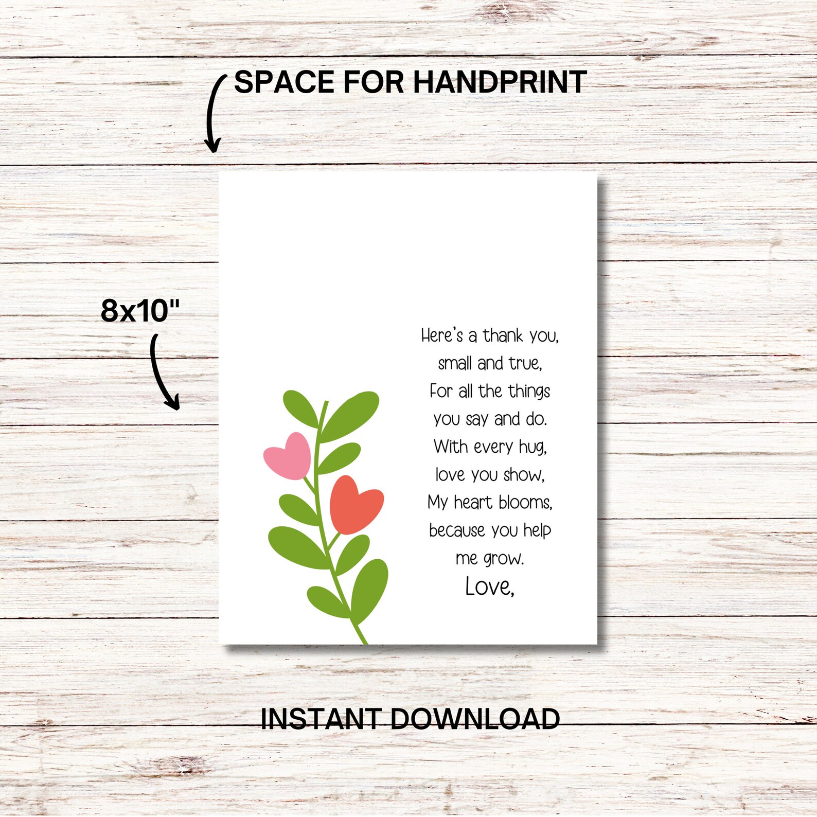 Thank You for Helping Me Grow Handprint Poem, Flower Handprint Art ...