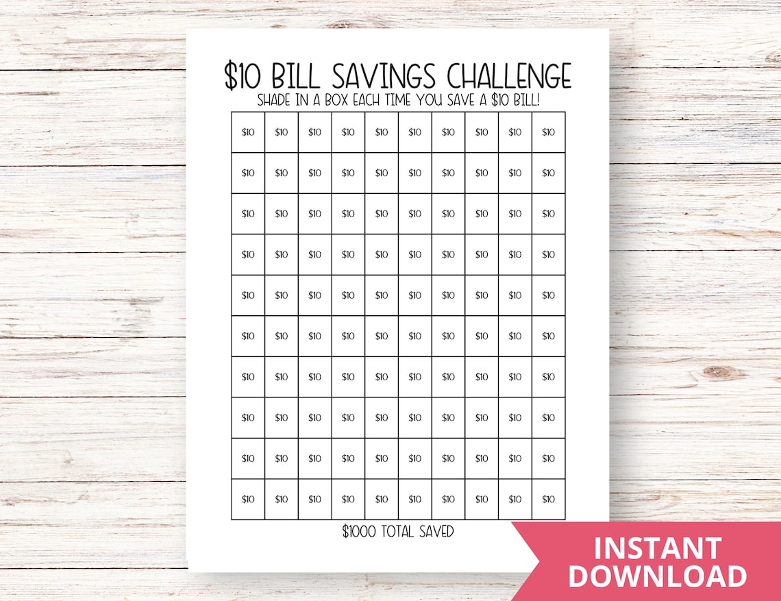 10 Dollar Bill Savings Challenge Printable Money Challenge - Etsy Hong Kong