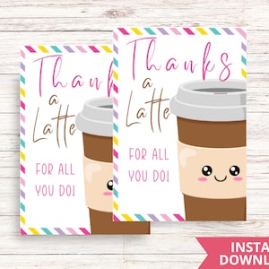 Obrigado, um café com leite por tudo que você faz TAG para impressão | Obrigado Presente| Café para impressão | Agradecimento ao professor para impressão | Presentes de agradecimento ao professor