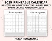 2025  Calendar Printable Portrait| Monthly Calendar with Lines| Monthly Calendar Vertical | Lined monthly Calendar|