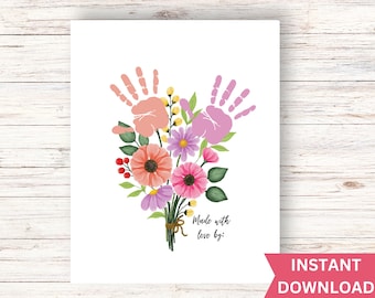 Kids Handprint Bouquet for Mom, Mothers Day Handprint Flowers Bouquet Gift Flower Handprint Art | Grandma Gifts