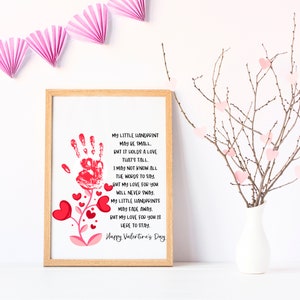 Poesia stampata a mano di San Valentino, ricordo della memoria, scuola materna, asilo nido, asilo nido, bambini, neonati, artigianato per bambini piccoli, arte stampata a mano