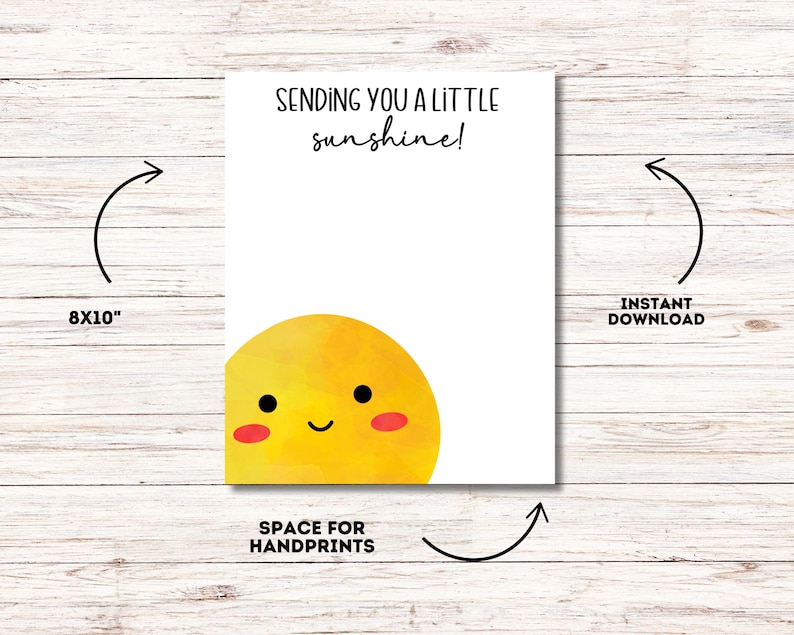 Sending You Sunshine Printable, Handprint Art Craft, Cheer up Card, Get