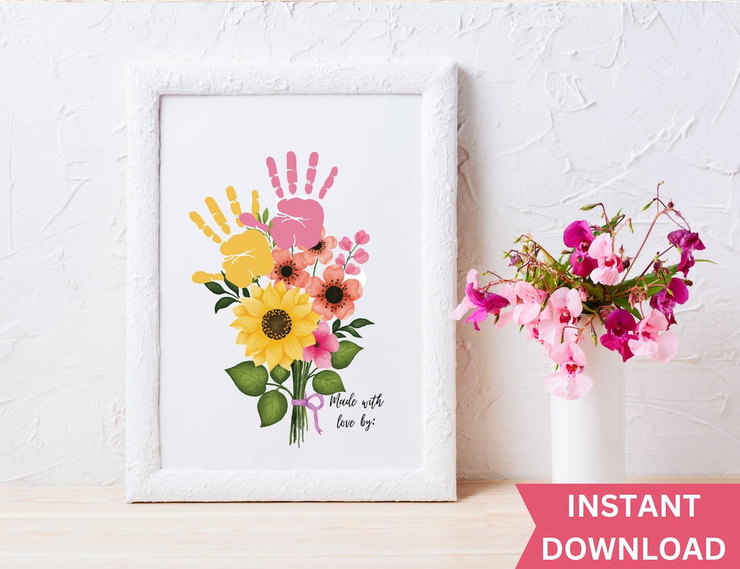 Floral Print Keepsake Handprint Flower Bouquet for Mom