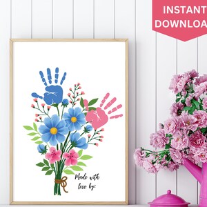 Gift For Mom | Flower Handprint Gift From Kids | Diy Handprint Sign | Diy Handprint Mothers Day Gift | Gift For Grandma | Mother’S Day Gift