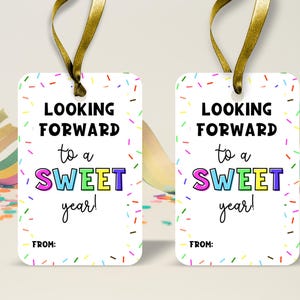 Ich freue mich auf einen süßen Jahr Geschenkanhänger, Schulanfang Geschenkanhänger, | Regenbogen Sprinkles Back To School Favor Tag zum Ausdrucken