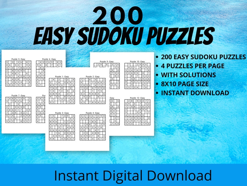 200 Easy Sudoku Printable Puzzles Volume 1easy Printable Etsy