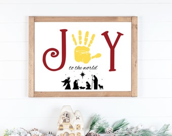 Joy kinderhandafdrukkunst voor kerst | Christelijke handafdruk baby Jezus | Afdrukbare kerststal