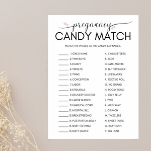 Pregnancy Candy Match Baby Shower Game | Pink Hearts Printable Game | A ...