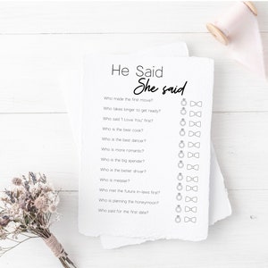 Bridal Shower Game | He Said She Said | Bride and Groom Game