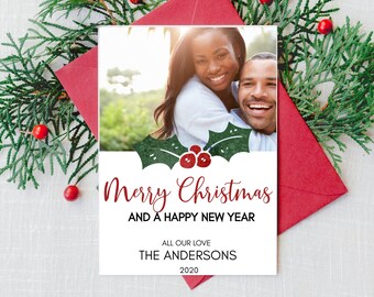 Christmas Family Photo Card | Holiday Card | Happy New Year | Editable Card Template