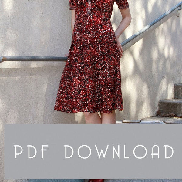 Hepburn Dress 1930s Day Dress PDF Downloadable Pattern Medium - X Large Sizes