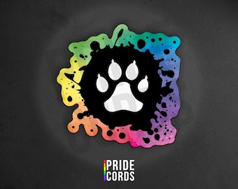 Rainbow Splat Paw Print - Furry - 3 Inch Vinyl Sticker