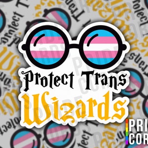 Protect Trans Wizards LGBT Vinyl Sticker - Transgender LGBTQ Water Bottle Laptop Decal
