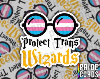 Protect Trans Wizards LGBT Vinyl Sticker - Transgender LGBTQ Water Bottle Laptop Decal