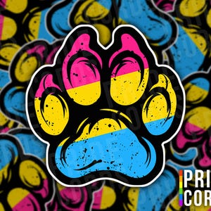 Pansexual Paw Print - LGBT Vinyl Sticker - LGBTQ Water Bottle Laptop Decal