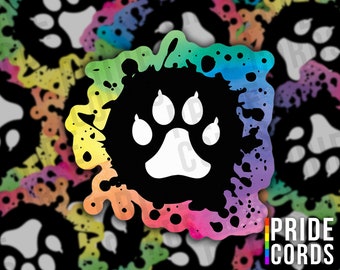 Rainbow Splat Paw Print Vinyl Sticker - Furry Water Bottle Laptop Decal