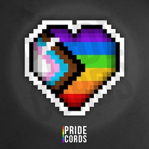 Pegatina de vinilo de 2,75 pulgadas con la bandera del orgullo Progress Pixel Heart - Gamer LGBTQ