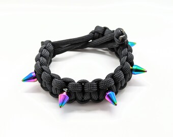 Rainbow Metal Punk SpikedAdjustable Paracord Bracelet LGBT