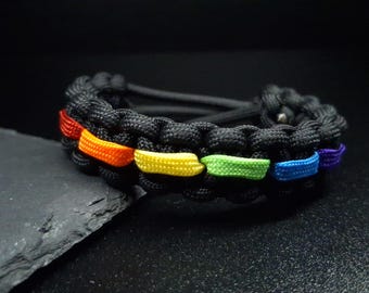 Thin Rainbow Line Adjustable Paracord Bracelet LGBT
