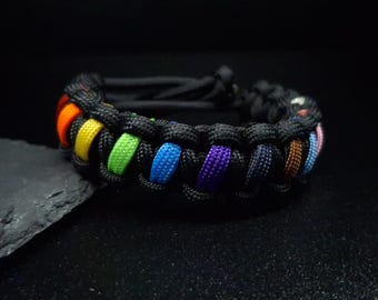 Progress Pride Flag Adjustable Paracord Bracelet LGBT