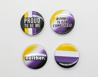 Nonbinary Enby NB Pride Pinback Button Pack - LGBT Badge Pin