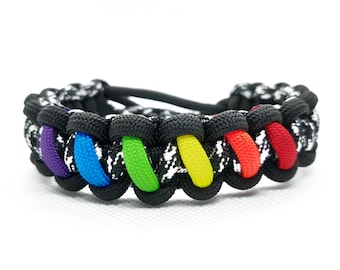 Straight Ally Rainbow LGBT Pride Flag Adjustable Paracord Bracelet