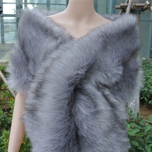 Light grey with black tip faux fur stole wedding bridal faux fur wrap shawl stole wedding wrap stole bridal shawl