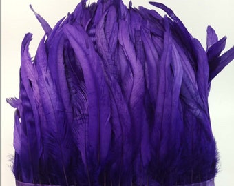 2 yards purple rooster feather trim 8-10inch wide rooster feather fringe coque feather for sewing craft supply
