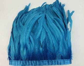 2 yards turquoise rooster feather trim 8-10inch wide rooster feather fringe coque feather for sewing craft supply