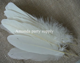 50 pcs ivory goose Feathers goose Round Quill Feathers 5-7inch long