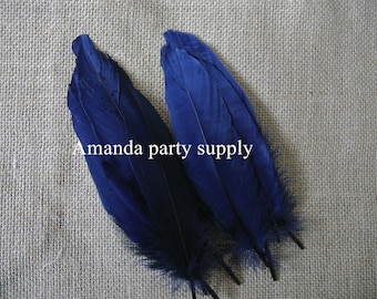 50 pcs navy blue dark blue goose Feathers goose Round Quill Feathers 5-7inch long