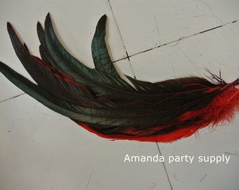 100 pcs red rooster Feathers cock tail Feathers loose 12 inches long