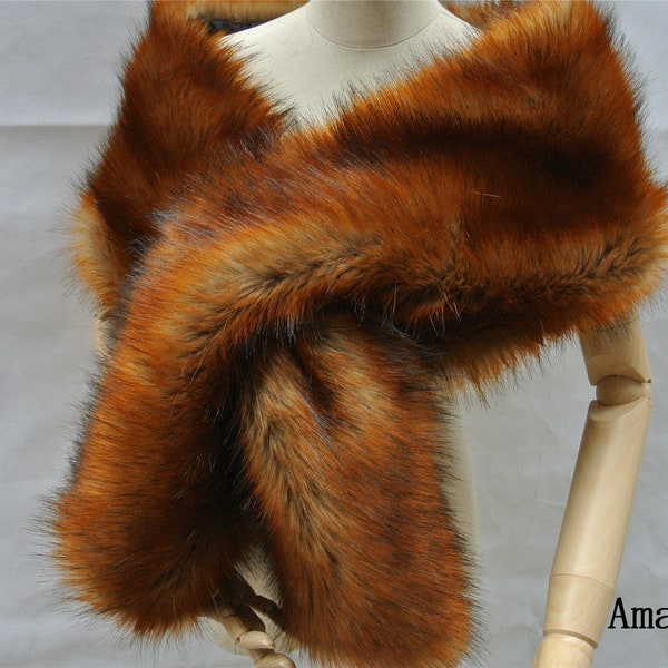 brown with black tip faux fur stole wedding bridal faux fur wrap shawl stole