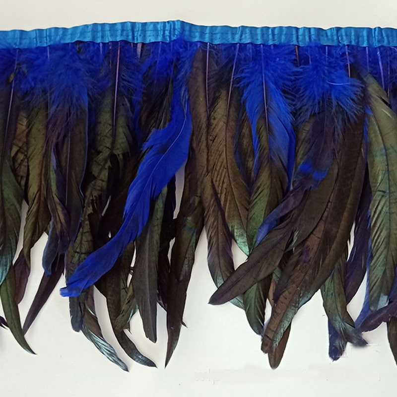 Federn Grün Feder Fransenborte 1m Straußenfedern - 8-10cm Breite Mit Satinband | Für Kleider & Deko Blau-Grün Sowder 2 Yards Duck Gänsefeder