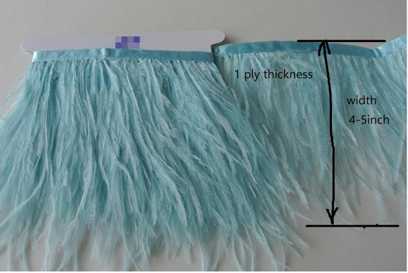 Puede incluir: Un ribete de plumas azul claro con un grosor de 1 capa y un ancho de 4-5 pulgadas.