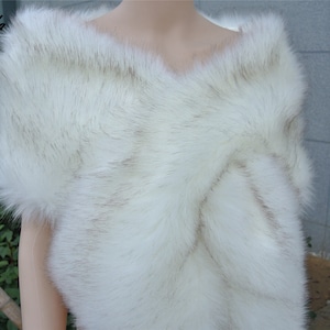 Ivory with brown tip faux fur stole wedding bridal faux fur wrap shawl stole wedding wrap stole bridal shawl