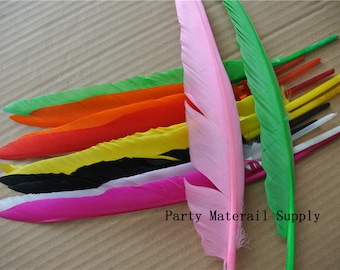 100 pcs white black orange red hot pink burgundy royal blue turquoise purple Turkey Feathers Turkey Quill Feathers 12inch long