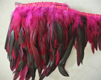 10 yards hot pink rooster coque feather trim rooster feather fringe for sewing craft supply