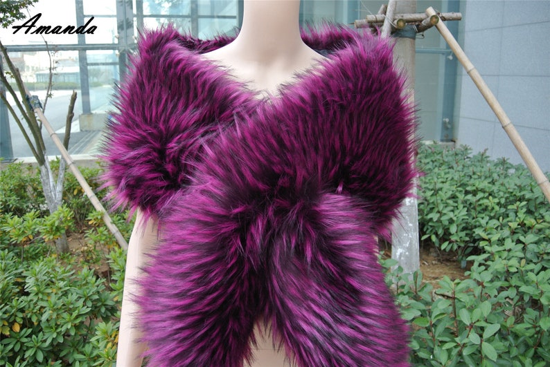 Purple Faux Fur Stole Wedding Bridal Faux Fur Wrap Shawl Stole Wedding