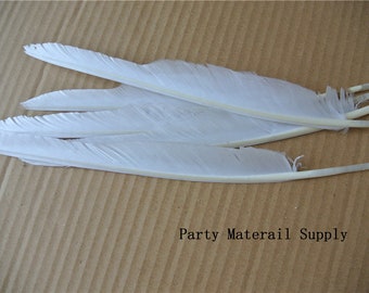 100 pcs white Turkey Feathers Turkey Quill Feathers 12inch long for halloween costume supply