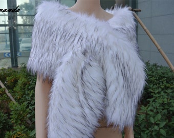 white with black tip faux fur stole wedding bridal faux fur wrap shawl stole wedding wrap stole bridal shawl