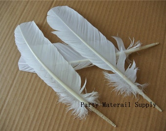 100 pcs white Turkey Feathers Turkey Round Quill Feathers 12inch long