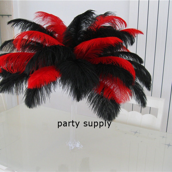 100 pcs black and red ostrich feathers plumes for wedding centerpiece supply craft supply