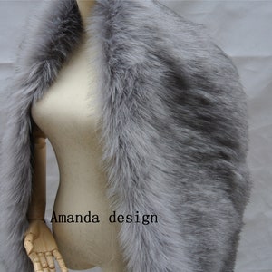 light gray with black tip faux fur stole wedding bridal faux fur wrap shawl stole wedding wrap stole bridal shawl